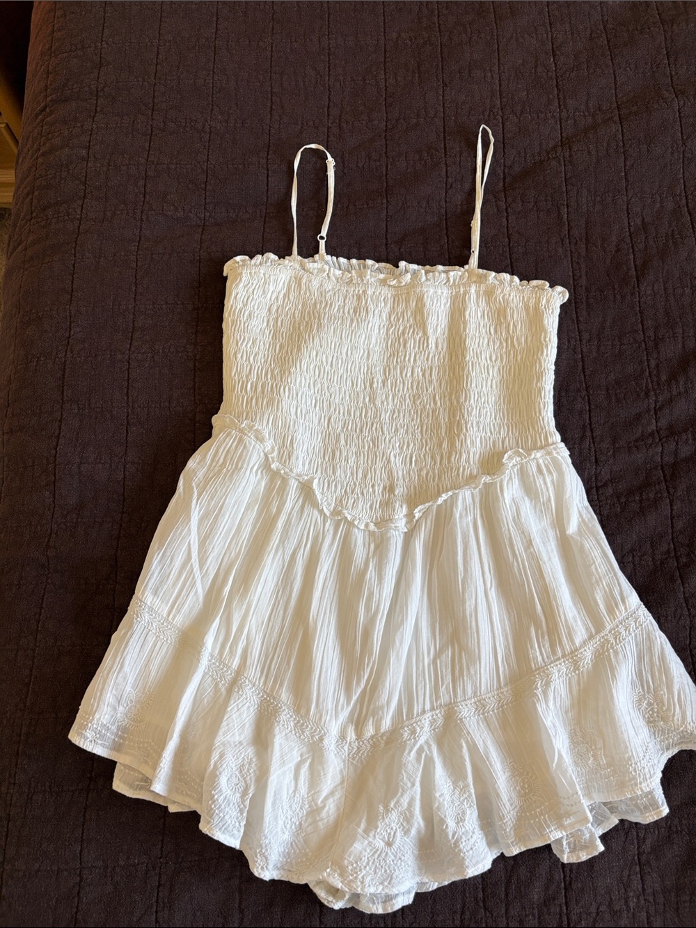 American Eagle Outfitters White Smocked Ruffle Mini Dress - Picture 2 of 7